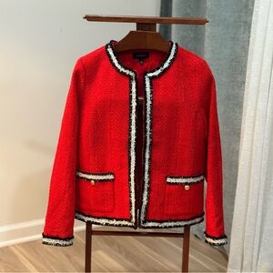 TALBOTS Fringe Stripe Tweed Jacket - Ruby Red -